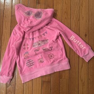 BUTTER Terry cloth Pink zip up Hoodie Rhinestones 4T